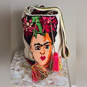 Colorful Frida Kahlo Handmade Woven Bag